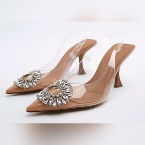 Embellished Vinyl Heel Slingback Shoes